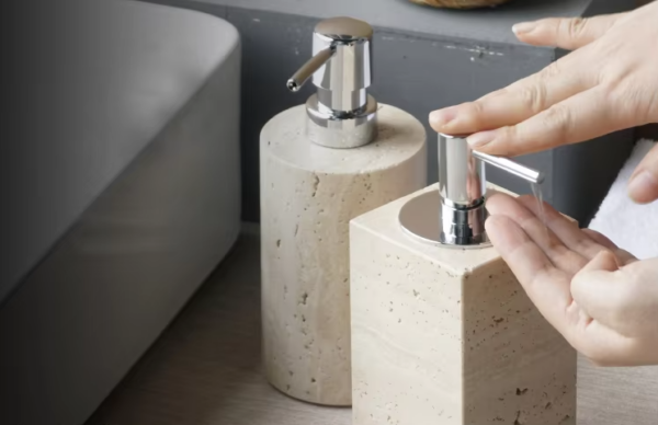 Beige Travertine Natural Stone Soap Dispenser - Image 2