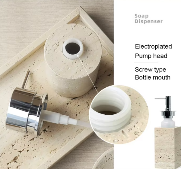 Beige Travertine Natural Stone Soap Dispenser - Image 3